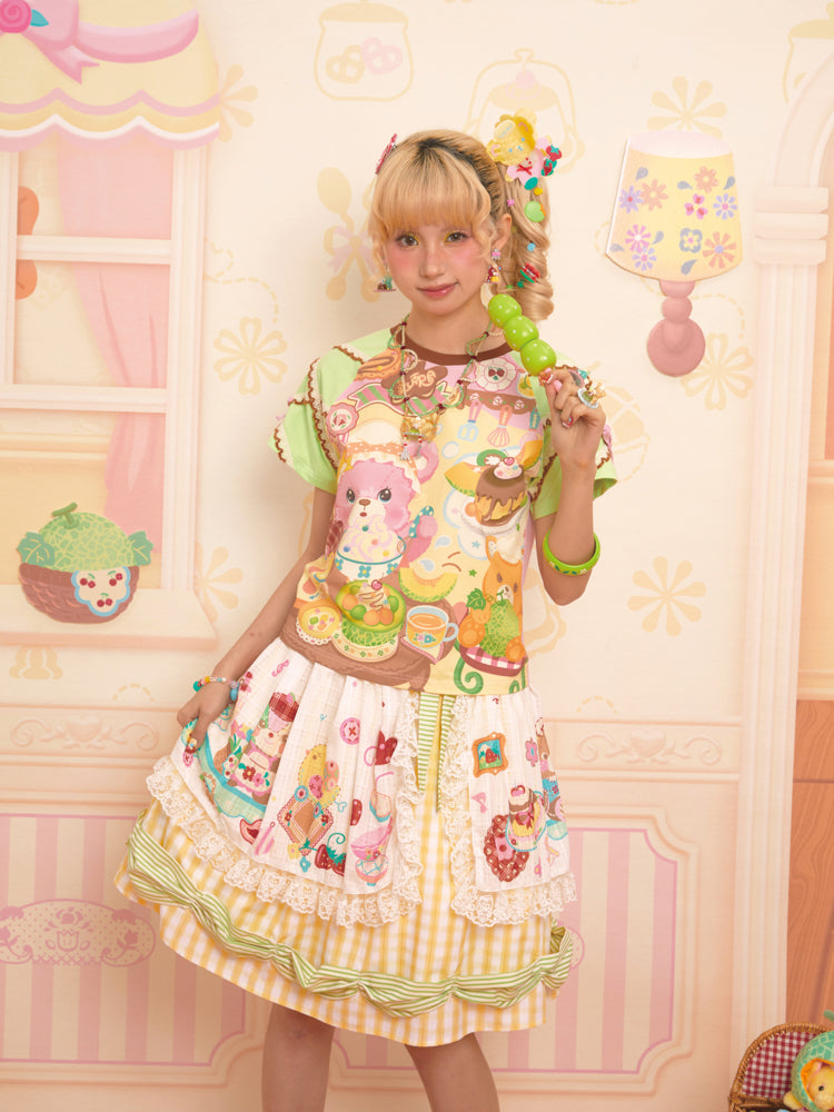 Two-piece original printed apron lace plaid retro skirt short skirt