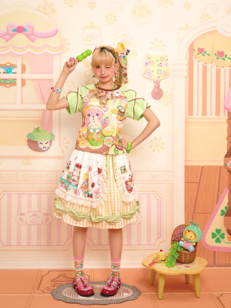 Two-piece original printed apron lace plaid retro skirt short skirt