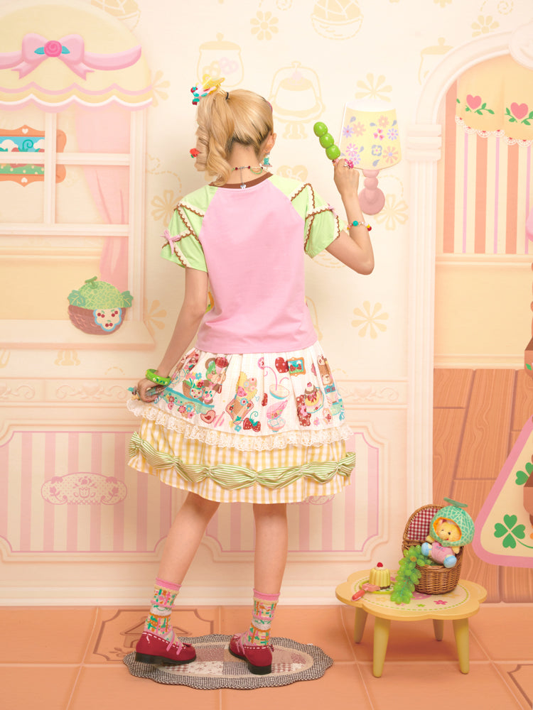 Two-piece original printed apron lace plaid retro skirt short skirt
