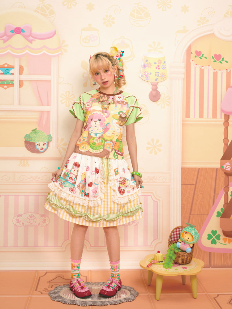Two-piece original printed apron lace plaid retro skirt short skirt