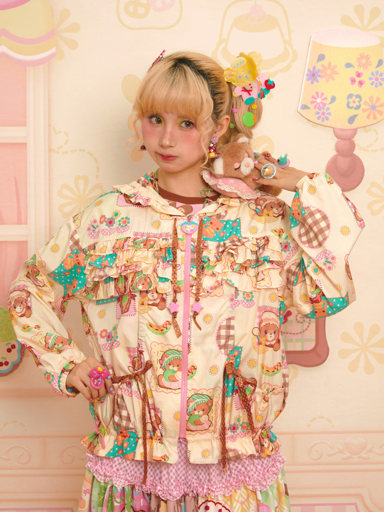 Beige patchwork style hooded UV protection UPF50 sun protection jacket