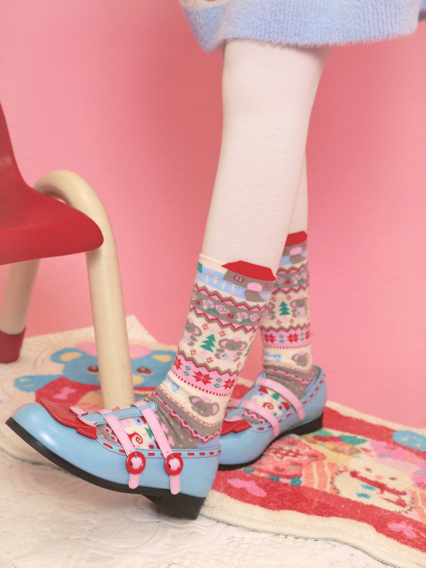 Original Blue Fair Isle Brown Bear Socks 2-Pack