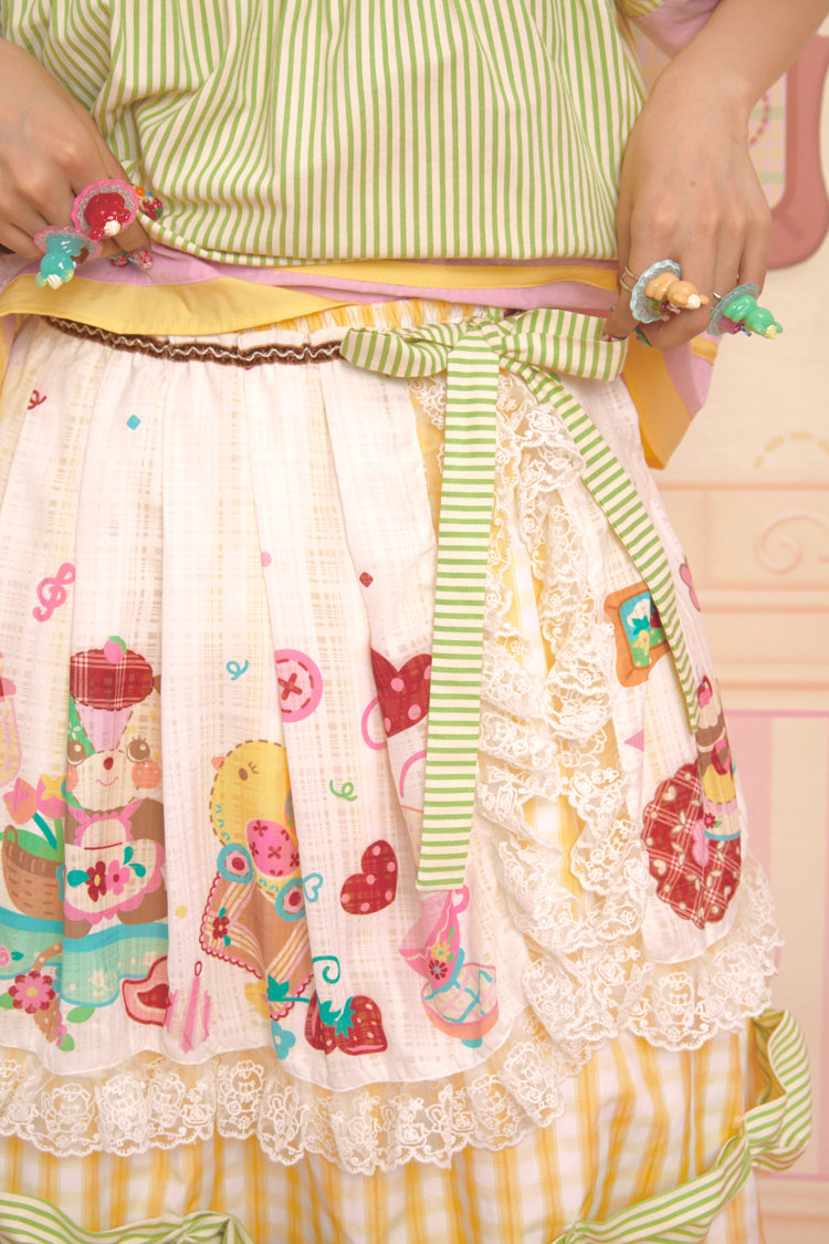 Two-piece original printed apron lace plaid retro skirt short skirt