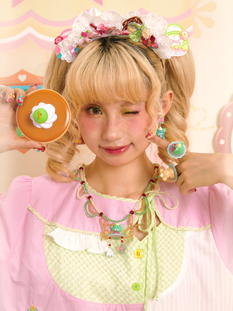Original Vintage Pudding Bear Resin Beaded Cream Necklace
