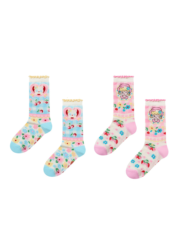 Plaid cat beauty girl mid-calf socks glass stockings two pairs
