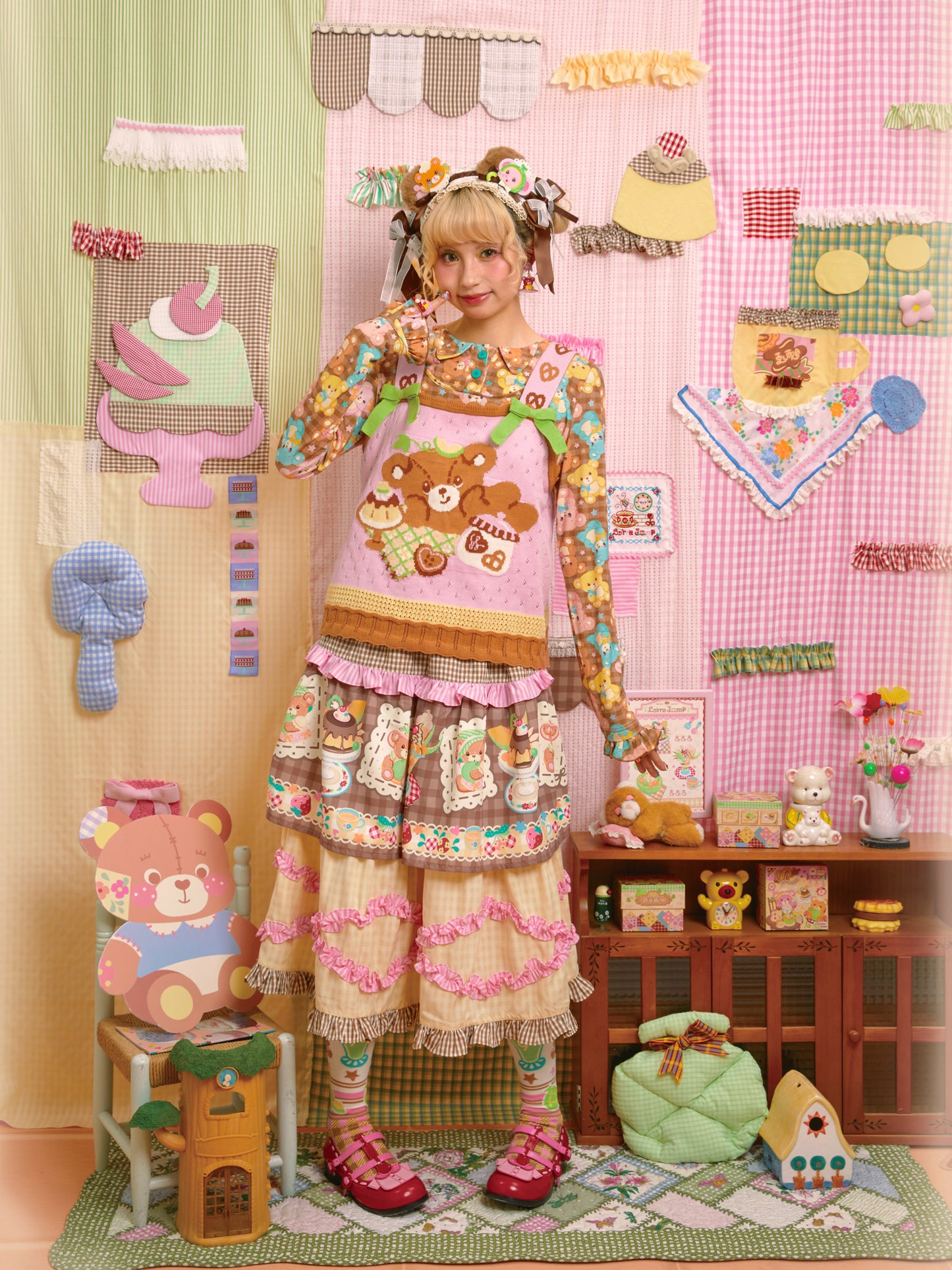 Plaid print patchwork lace design layered cake skirt half skirt long skirt