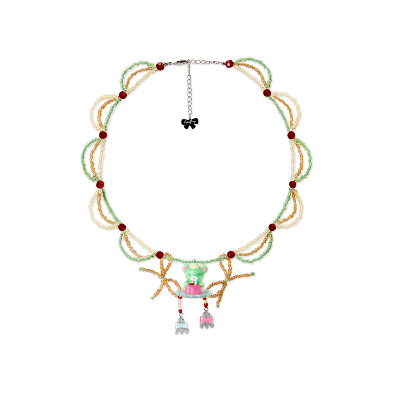 Original Vintage Pudding Bear Resin Beaded Cream Necklace