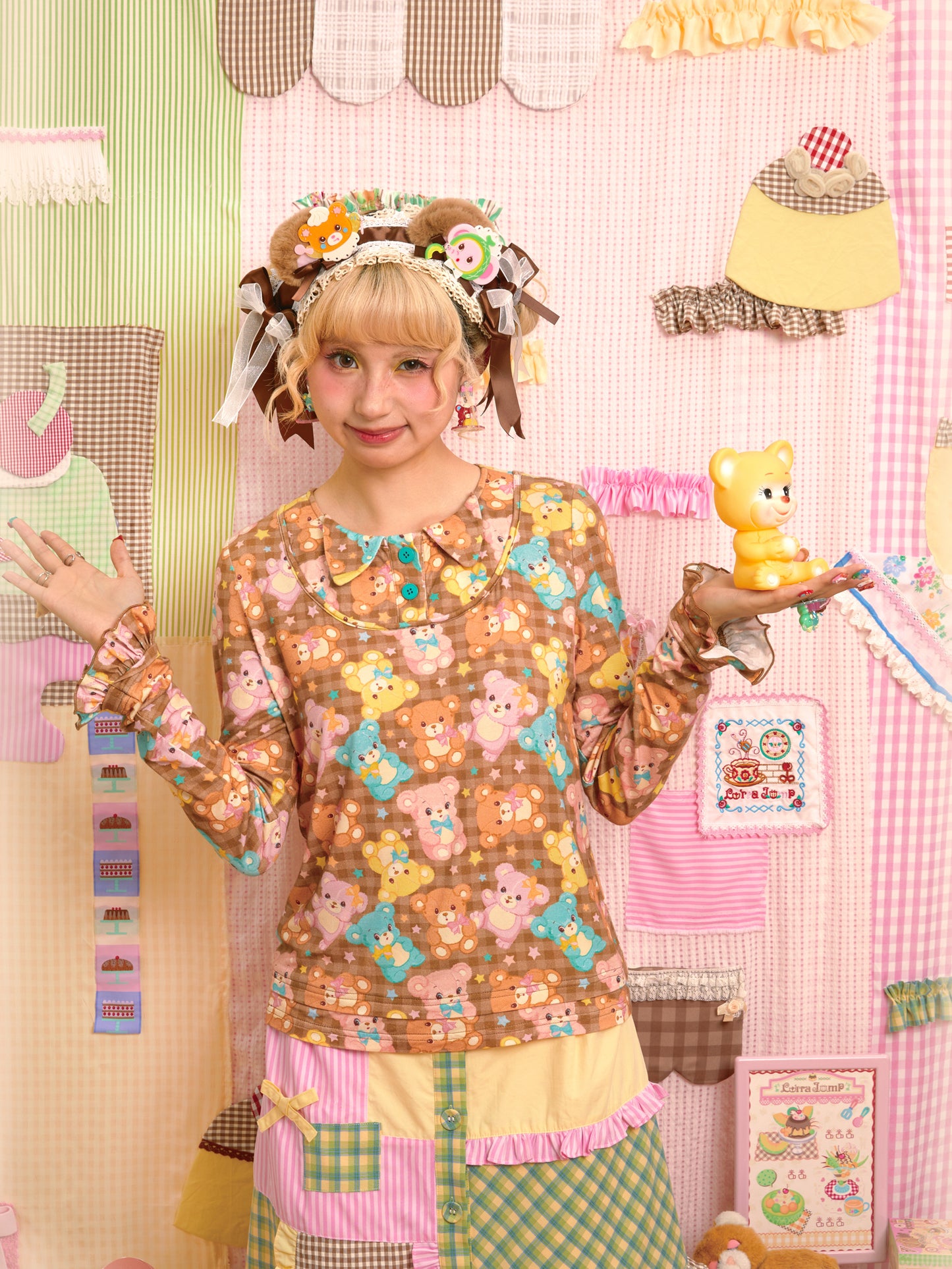 Bear print faux two-piece design, versatile long-sleeved elastic base layer