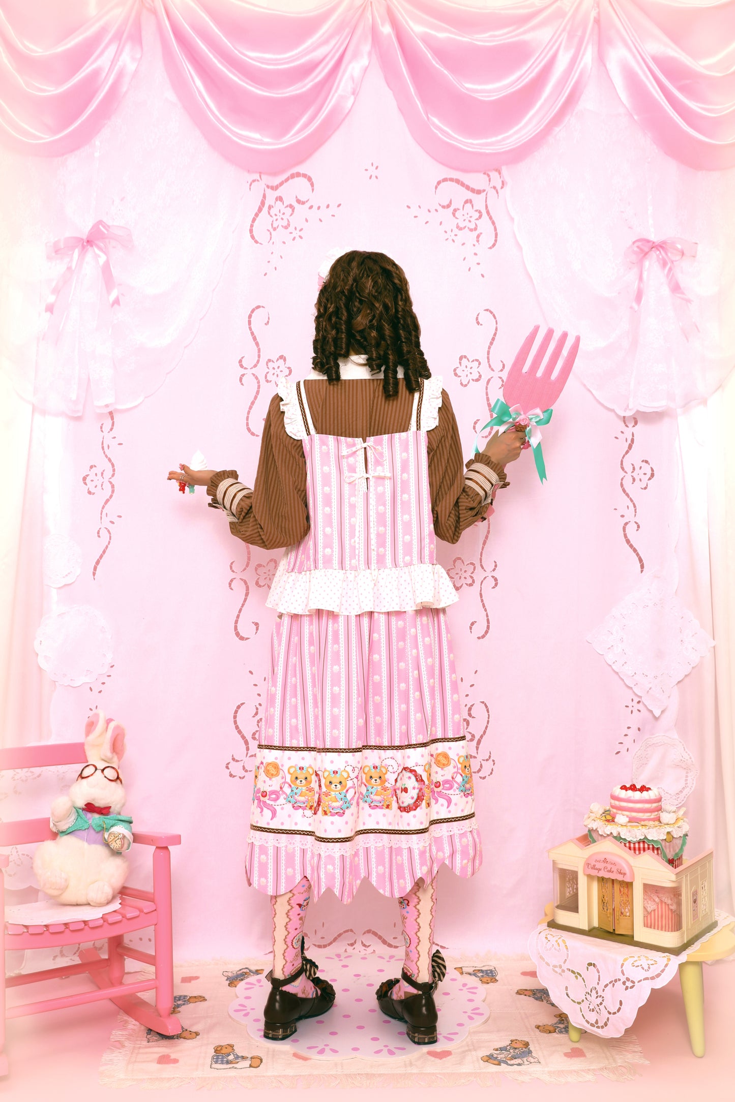 Pink polka dot cream stripes pink lace sweet versatile vest