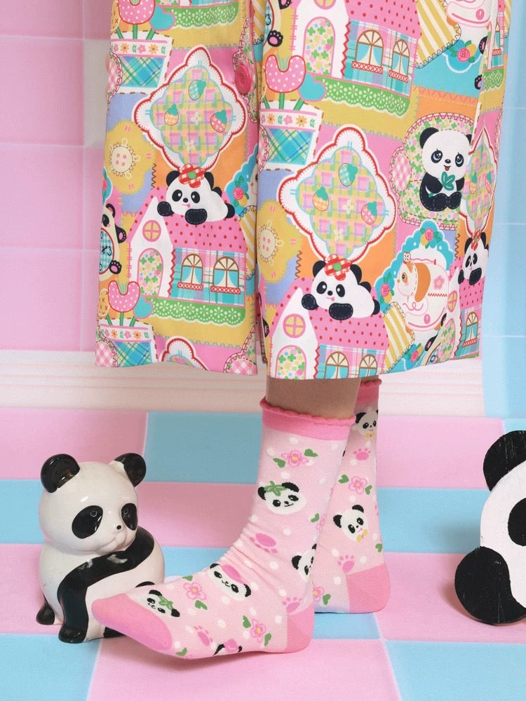 Original cartoon childlike colorful panda mid-tube socks cotton socks 2 pairs