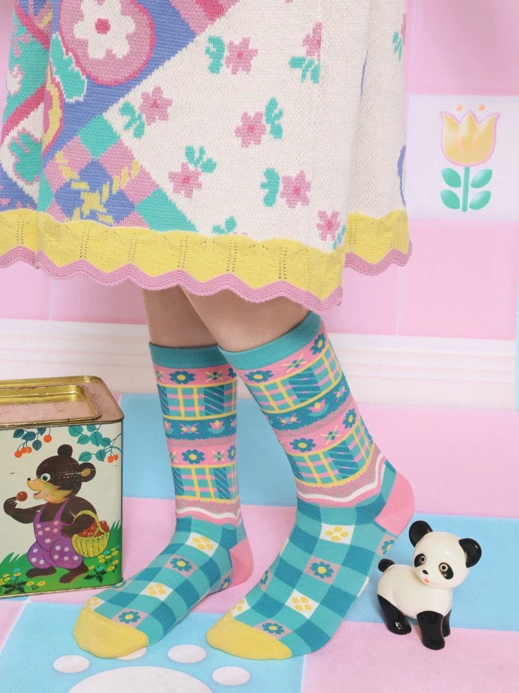 Original cartoon childlike colorful panda mid-tube socks cotton socks 2 pairs