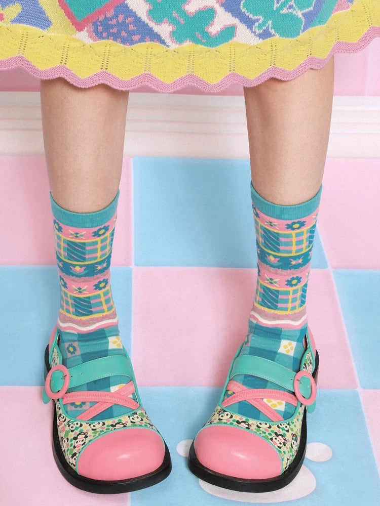 Original cartoon childlike colorful panda mid-tube socks cotton socks 2 pairs