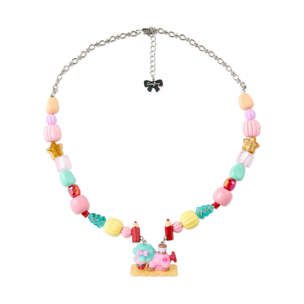 Original Retro-Style Resin & Acrylic Beaded Necklace — Little Lamb & Sewing Machine Design