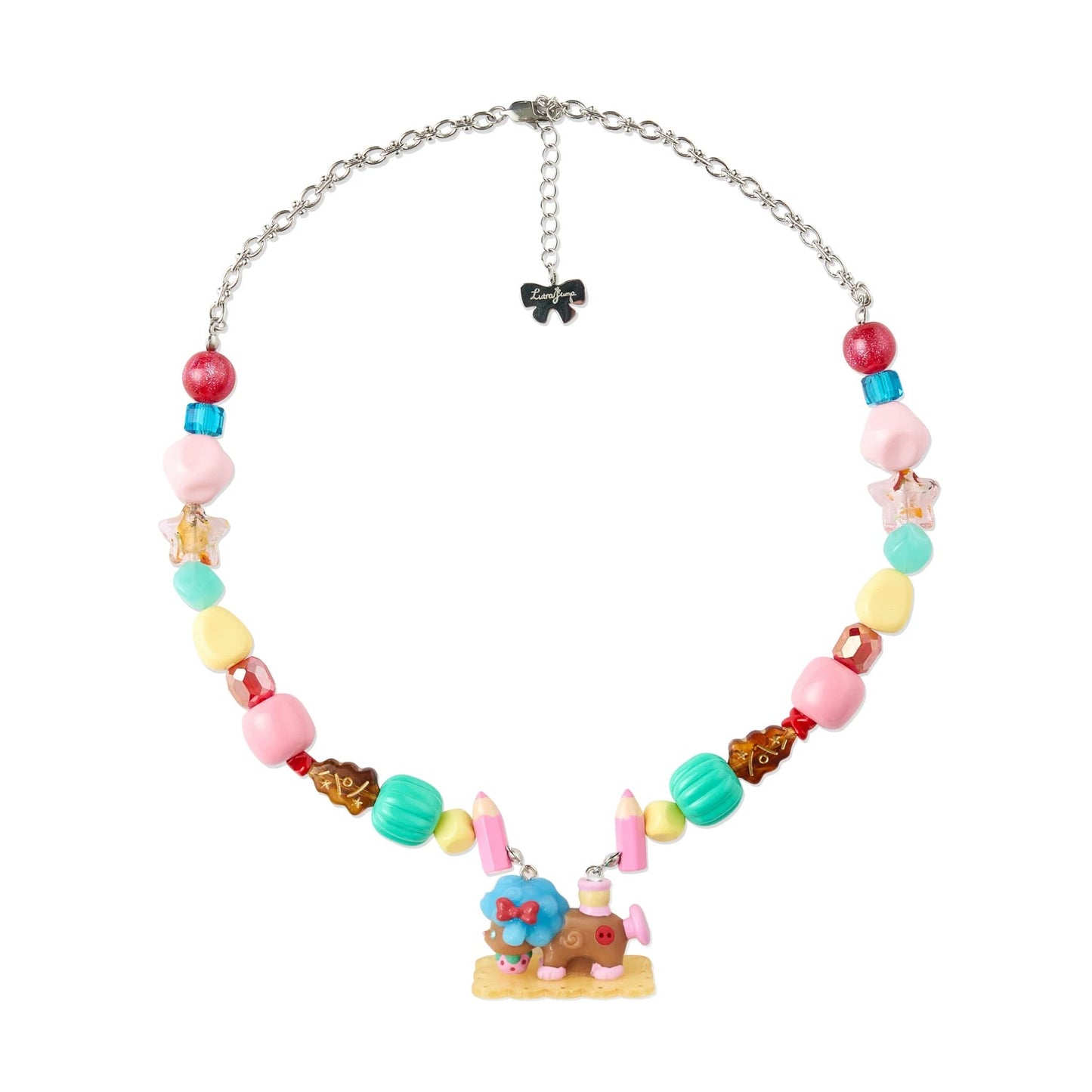 Original Retro-Style Resin & Acrylic Beaded Necklace — Little Lamb & Sewing Machine Design