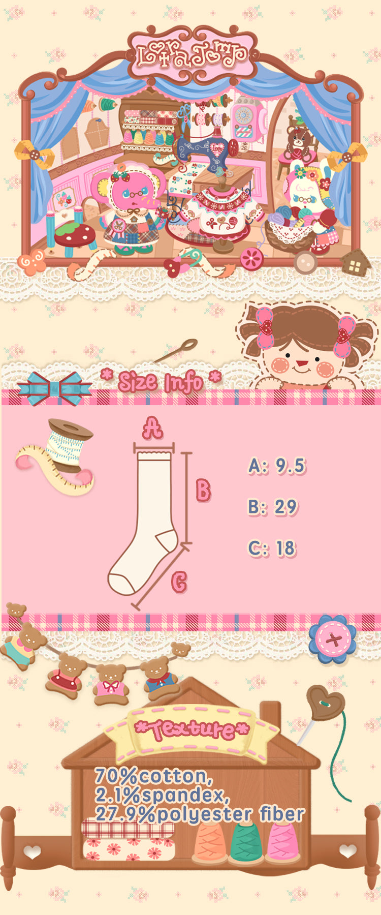 Original yellow striped rabbit lace knee-high socks/long socks (versatile design)