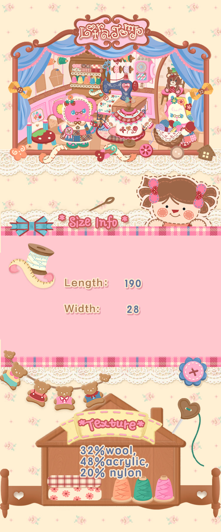 Original handmade knitted rabbit-patterned versatile soft fringed long scarf.