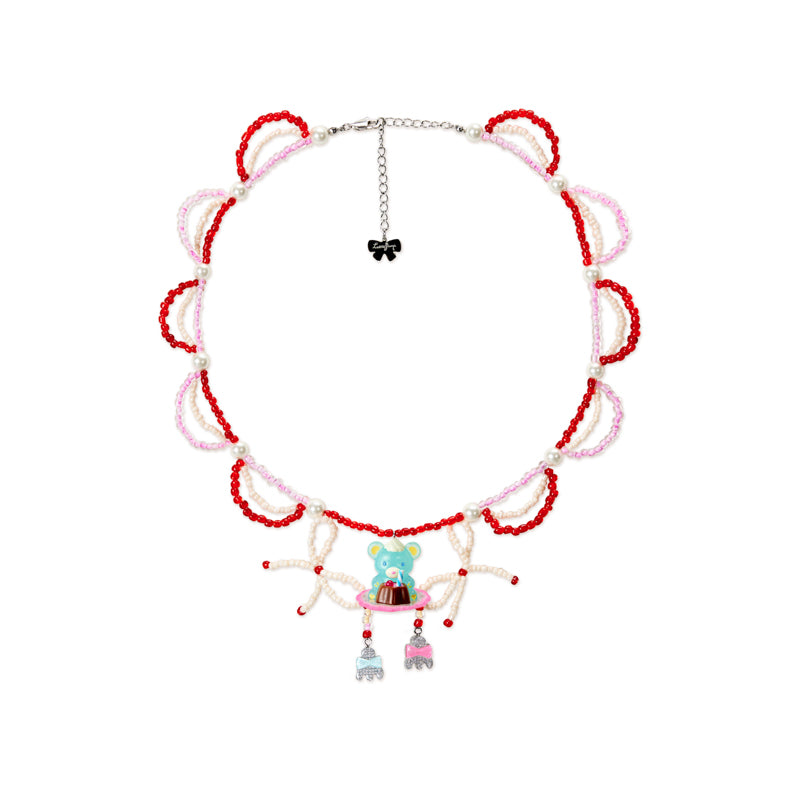 Original Vintage Pudding Bear Resin Beaded Cream Necklace