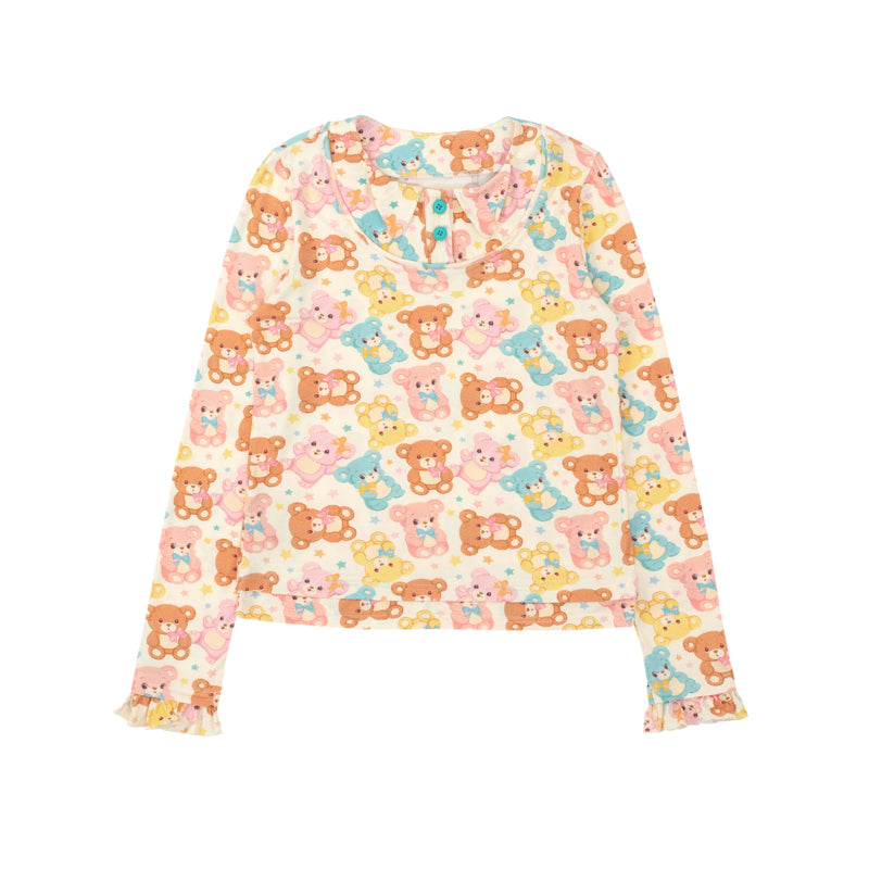 Bear print faux two-piece design, versatile long-sleeved elastic base layer