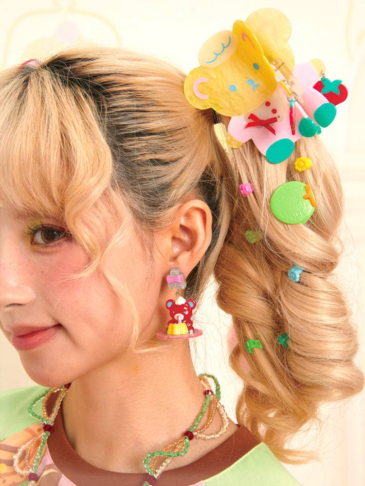 Original retro pudding bear resin colorful earrings ear clip（buying one is only one peice）