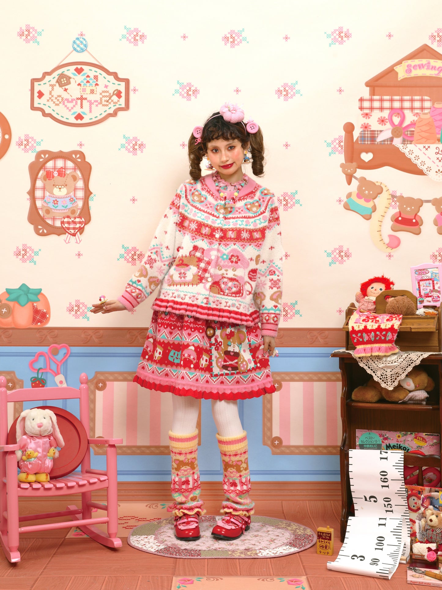 Yellowish-pink slimming knitted leg warmers/socks with wool for warmth and lace trim.
