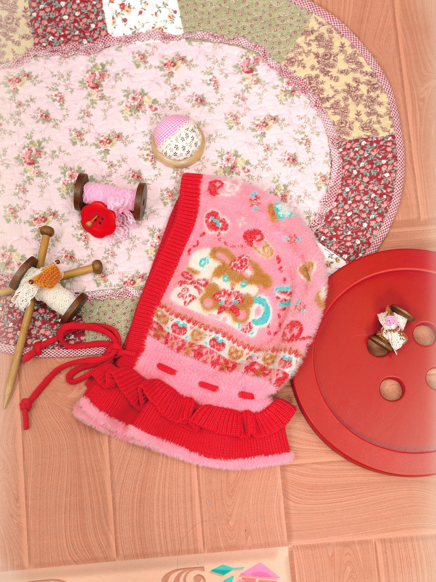 Pink bunny faux mink fur lace-up warm beanie hat
