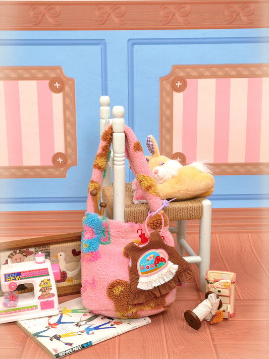 Original custom-made pink fleece and lambskin tote bag