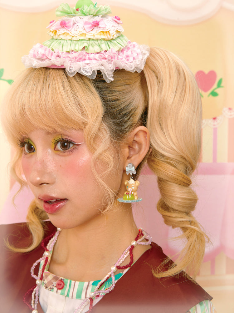 Original retro pudding bear resin colorful earrings ear clip（buying one is only one peice）