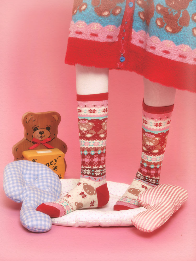 Original bear red snowflake mid-calf cotton socks