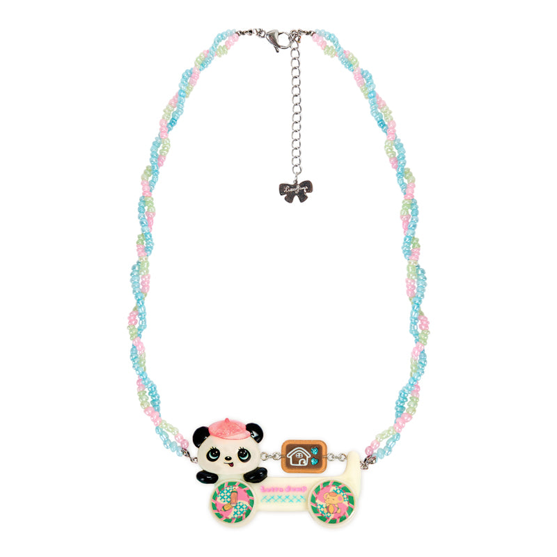 Cute and fun retro cartoon panda car resin necklace