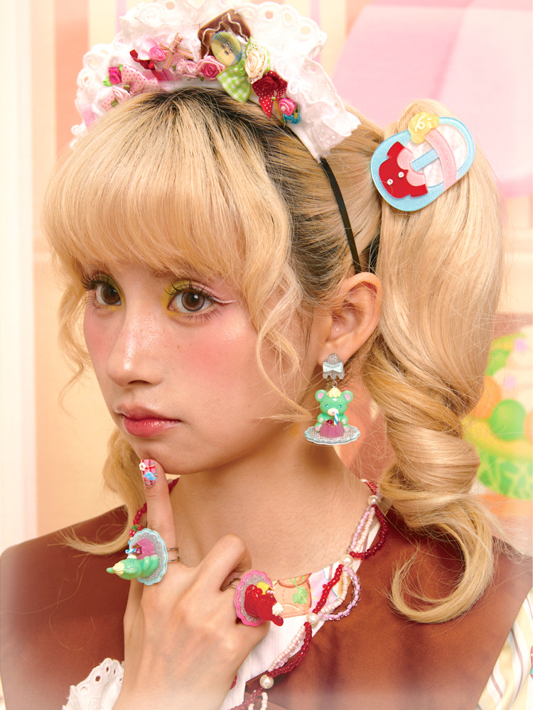 Original retro pudding bear resin colorful earrings ear clip（buying one is only one peice）