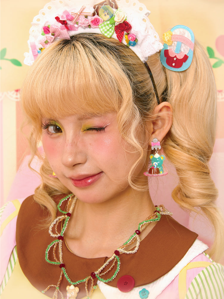 Original retro pudding bear resin colorful earrings ear clip（buying one is only one peice）