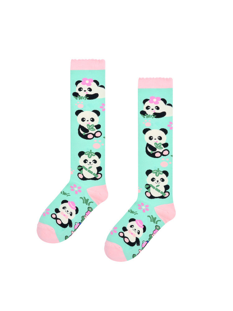 Original panda mint green mid-calf cotton socks