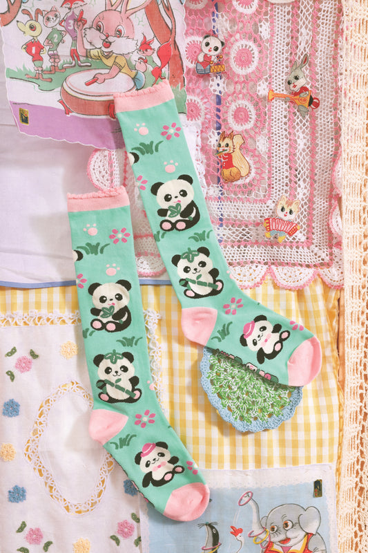 Original panda mint green mid-calf cotton socks