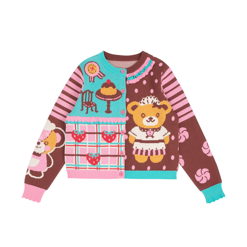 Bear Thin Lace Sweater Cute Retro Knitted Cardigan Jacket