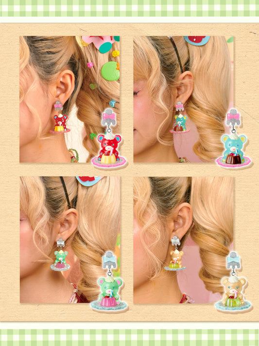 Original retro pudding bear resin colorful earrings ear clip（buying one is only one peice）
