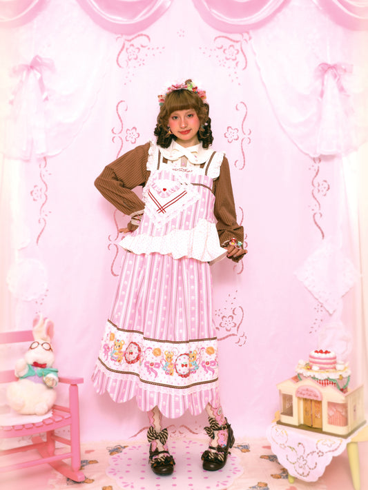 Pink polka dot cream stripes pink lace sweet versatile vest
