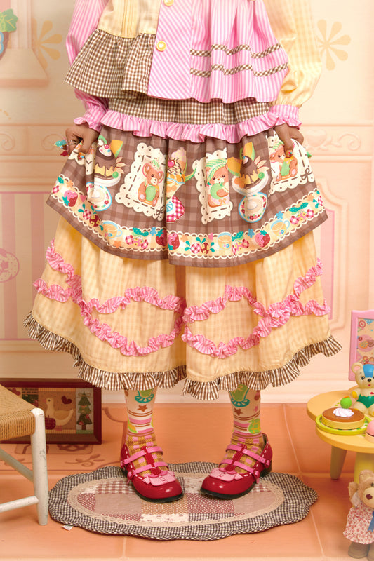 Plaid print patchwork lace design layered cake skirt half skirt long skirt