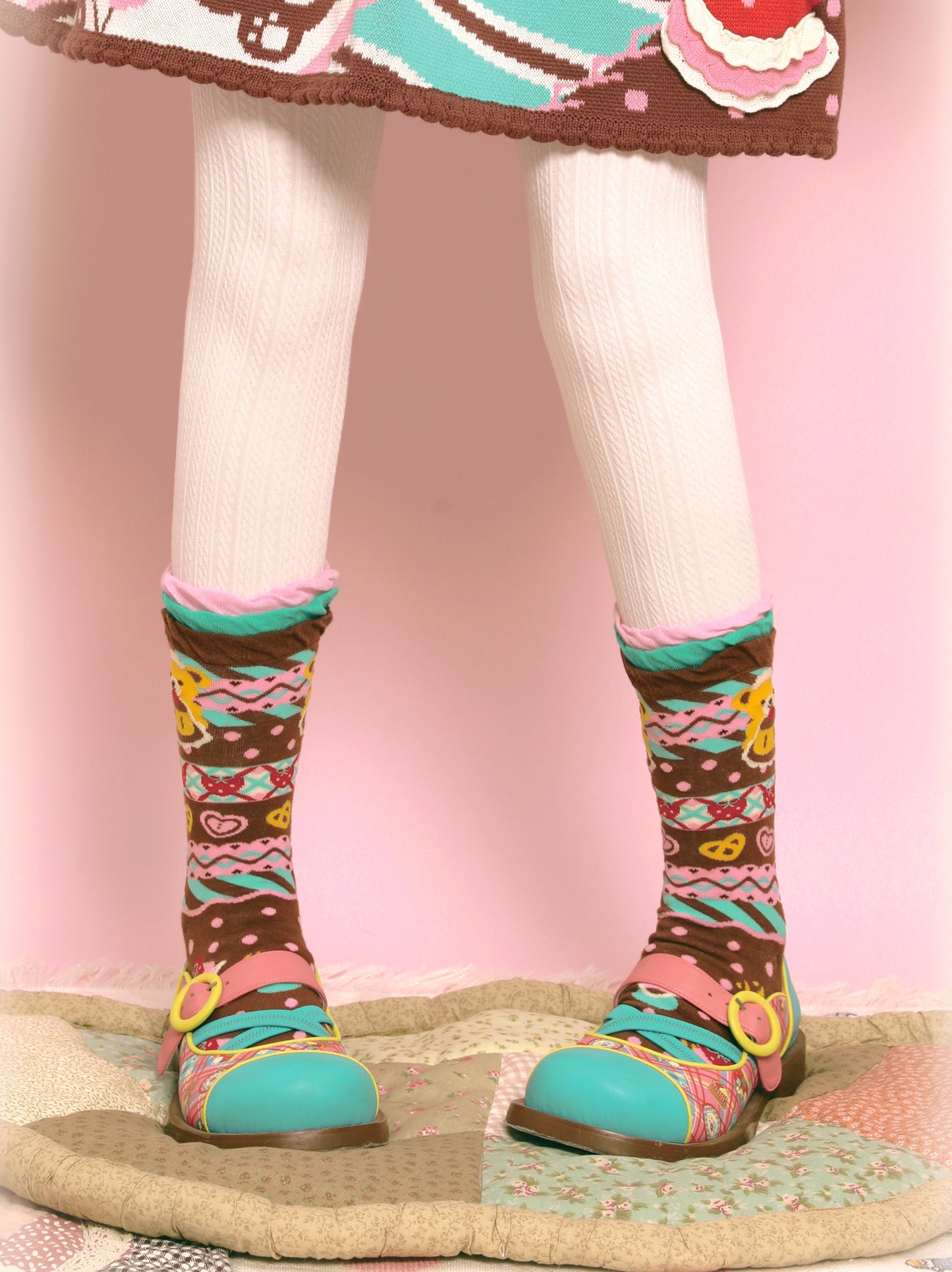 Original bear stripes thin pattern lace versatile mid-tube socks cotton socks