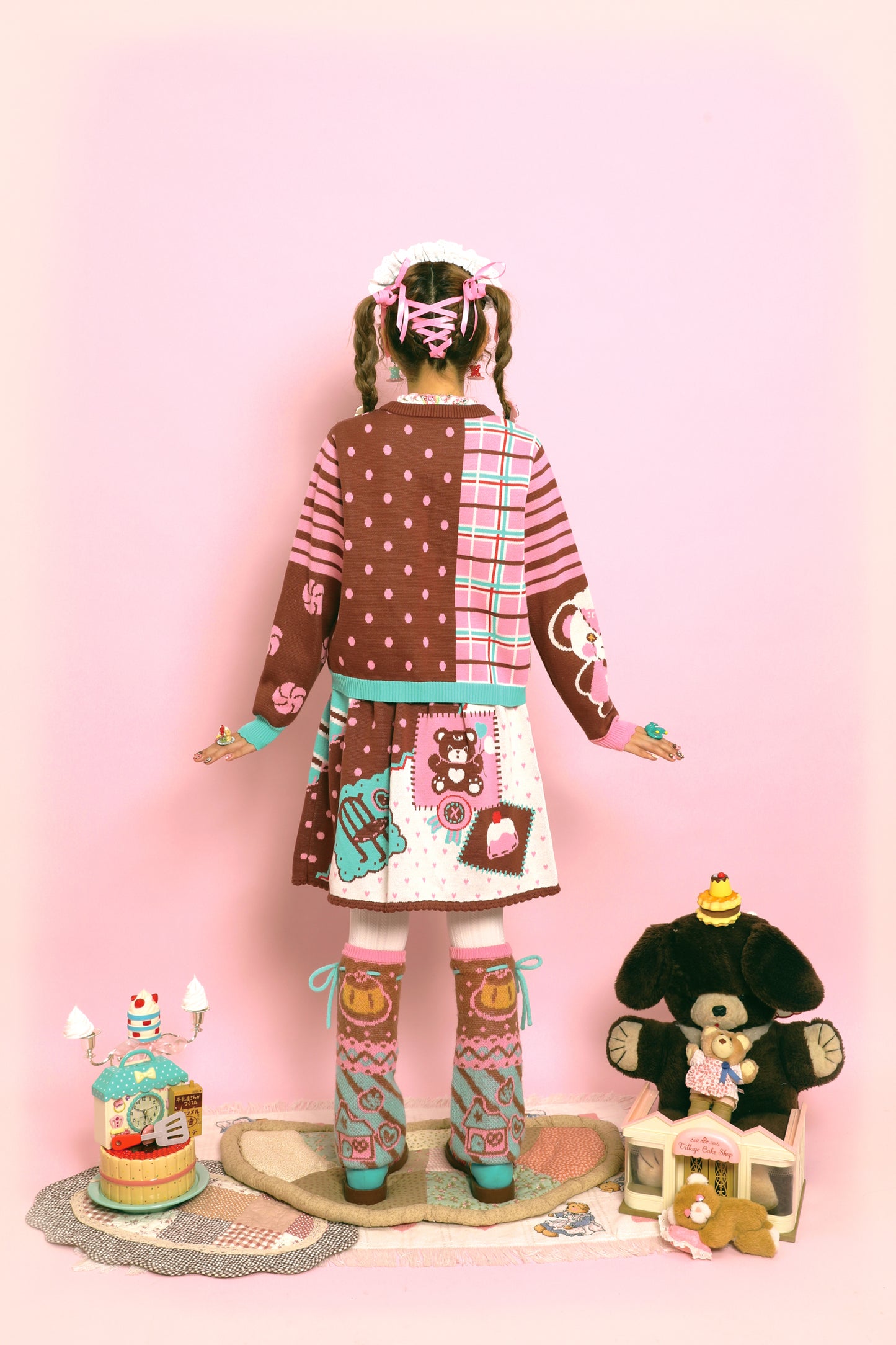 Bear Thin Lace Sweater Cute Retro Knitted Cardigan Jacket