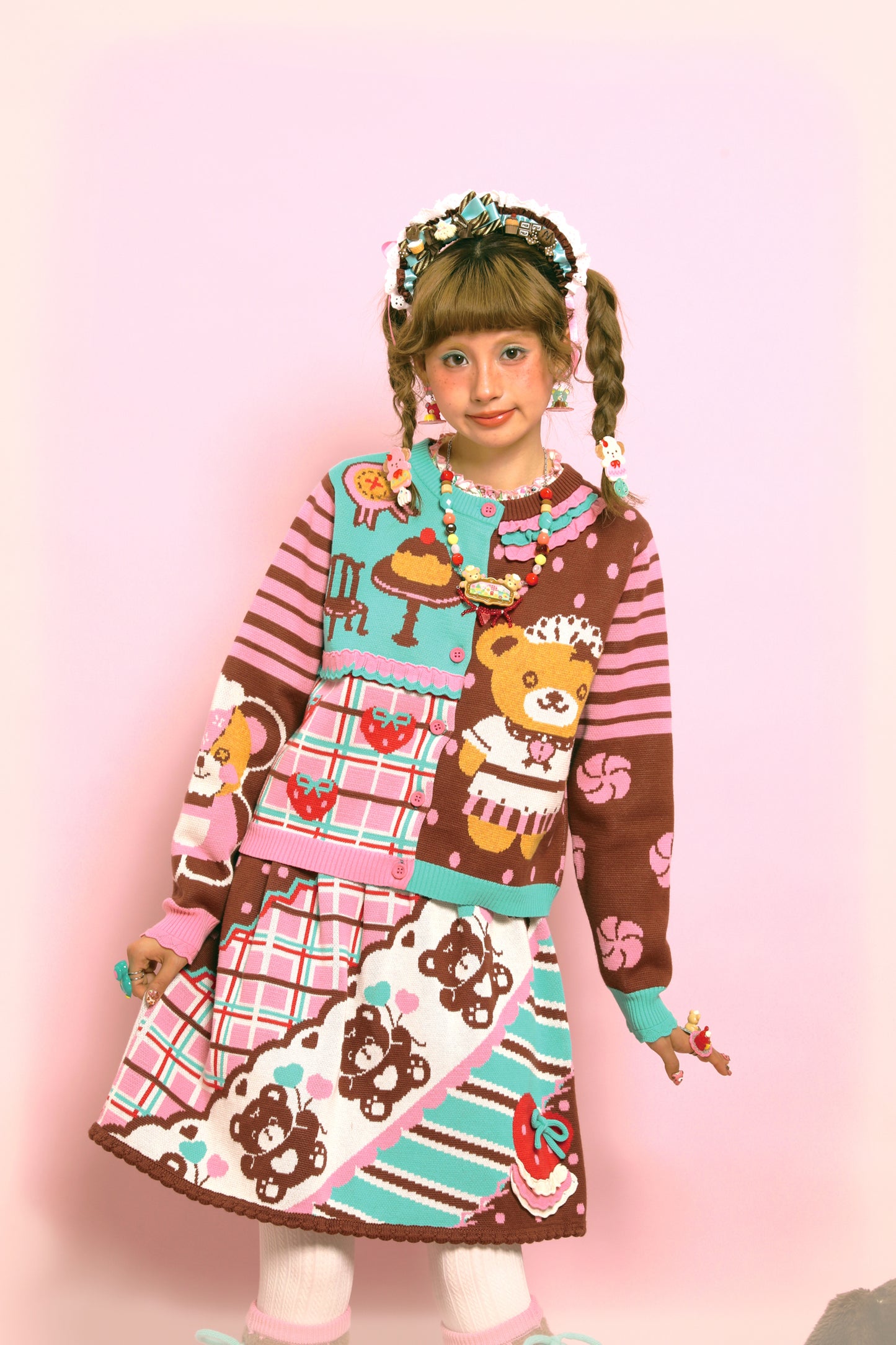 Bear Thin Lace Sweater Cute Retro Knitted Cardigan Jacket