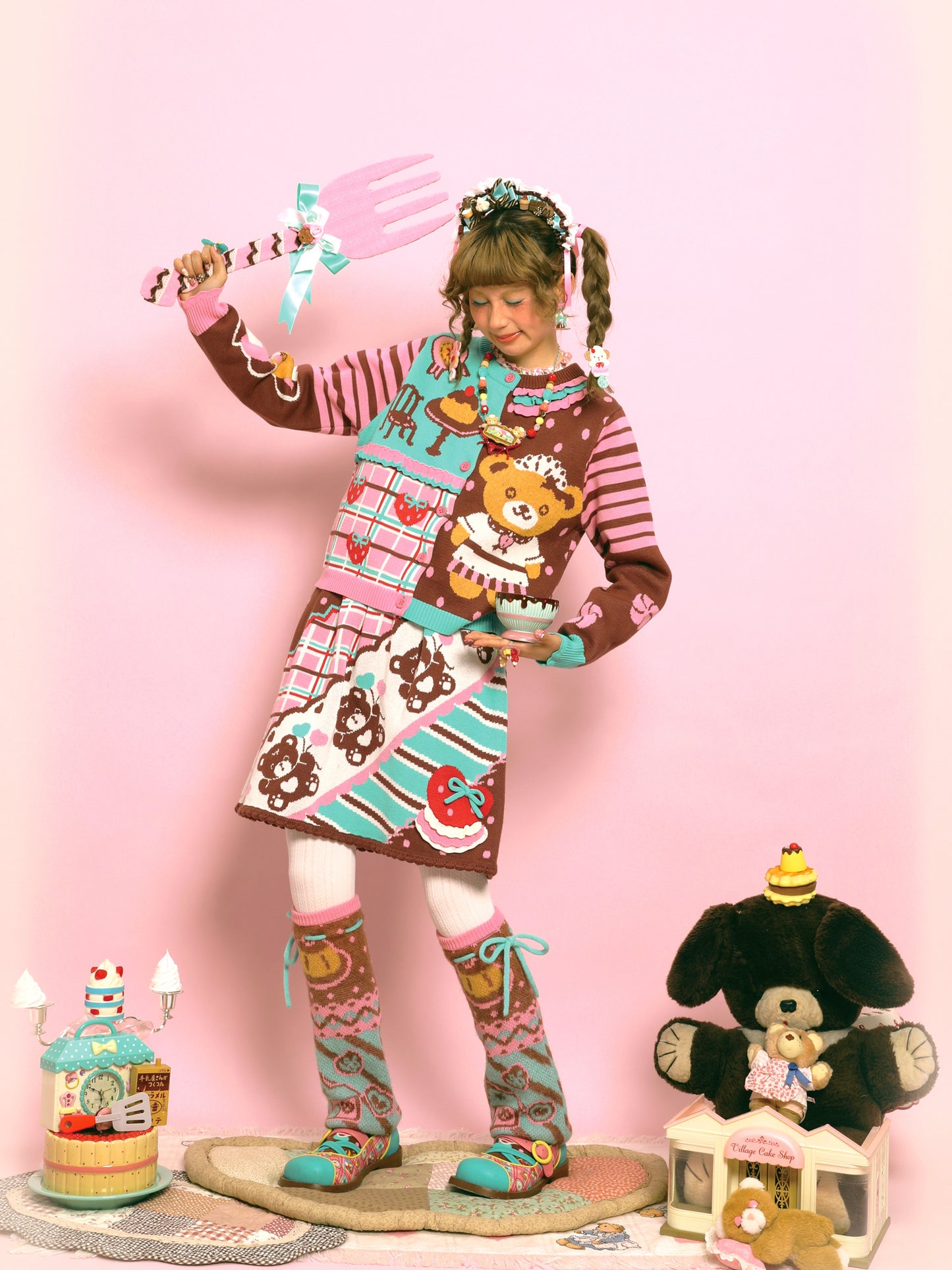 Bear Thin Lace Sweater Cute Retro Knitted Cardigan Jacket