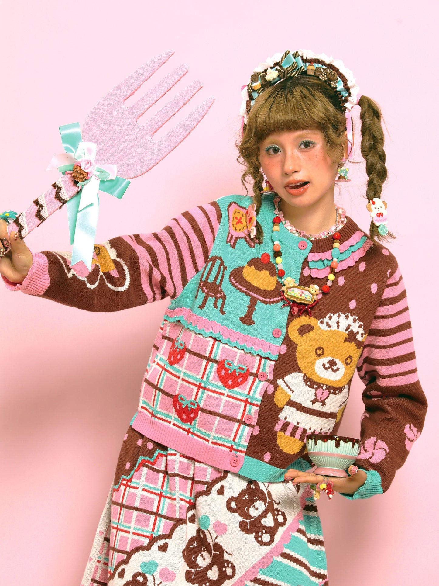 Bear Thin Lace Sweater Cute Retro Knitted Cardigan Jacket