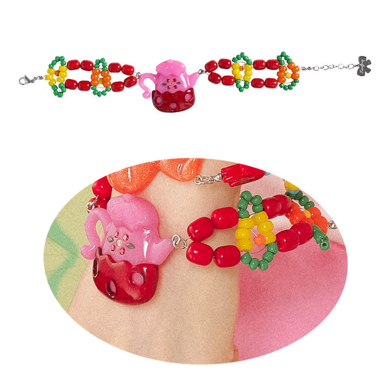 Cute and fun beaded cartoon retro resin bracelet necklace