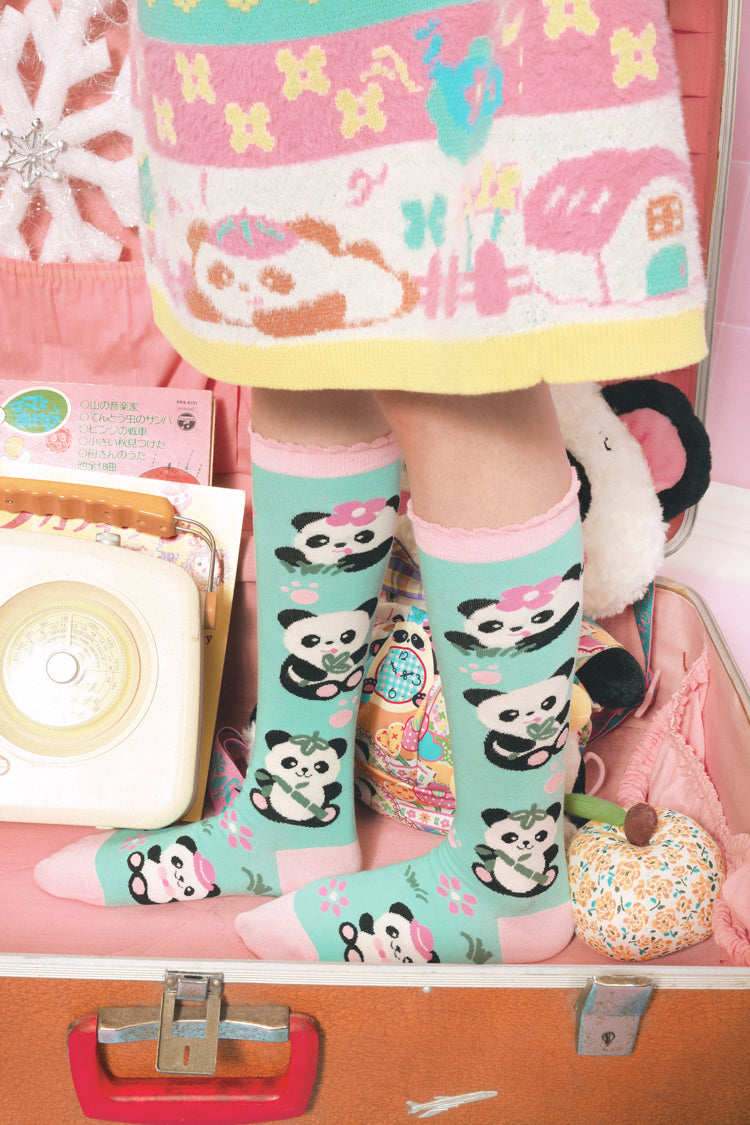 Original panda mint green mid-calf cotton socks