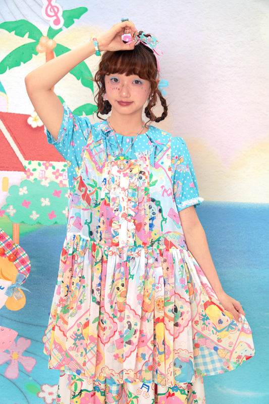 Chiffon layered versatile and cute original printed retro overskirt sundress