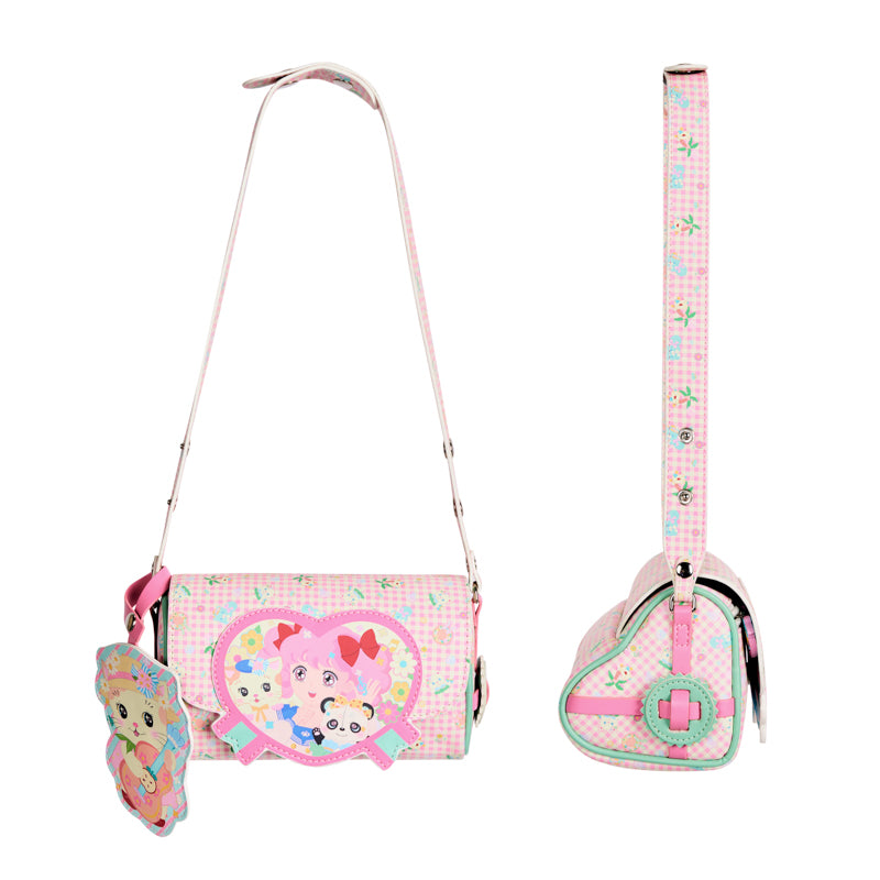 Pink Plaid Print Love Girl Crossbody Bag