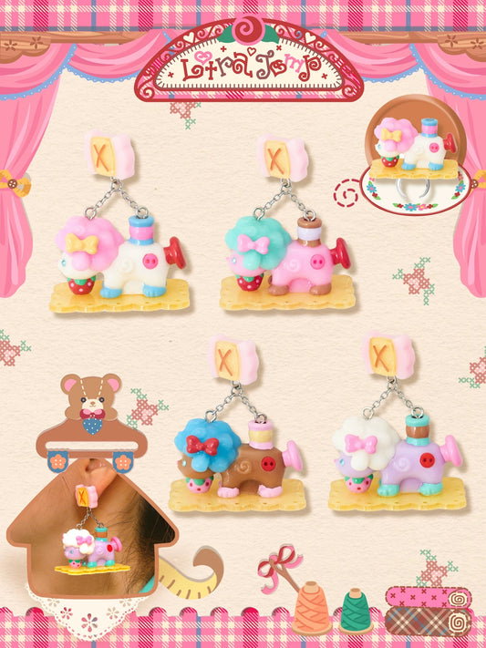 Original Retro "Little Lamb" Sewing Machine Resin Earrings, Ear Clips, and Rings