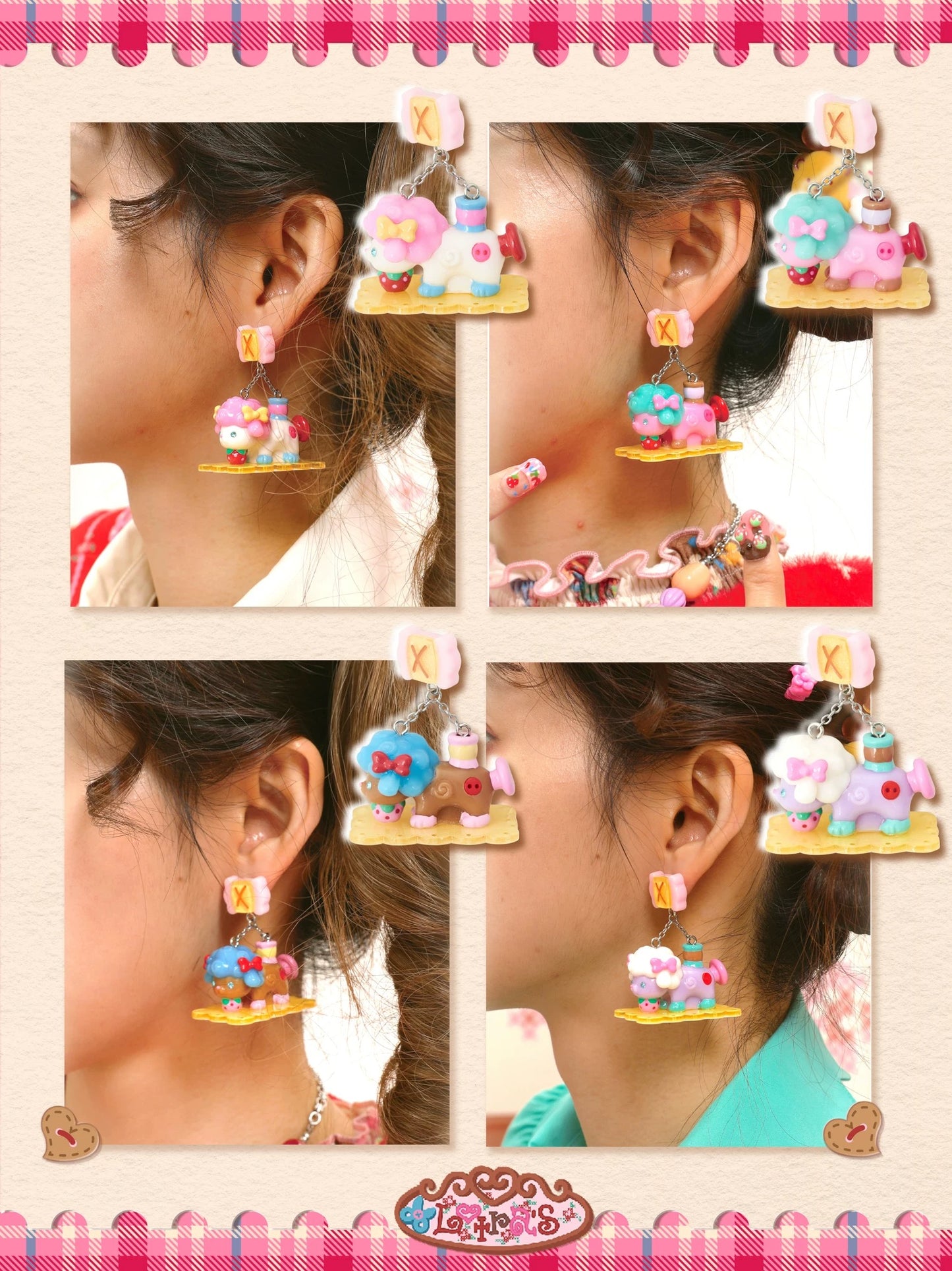 Original Retro "Little Lamb" Sewing Machine Resin Earrings, Ear Clips, and Rings