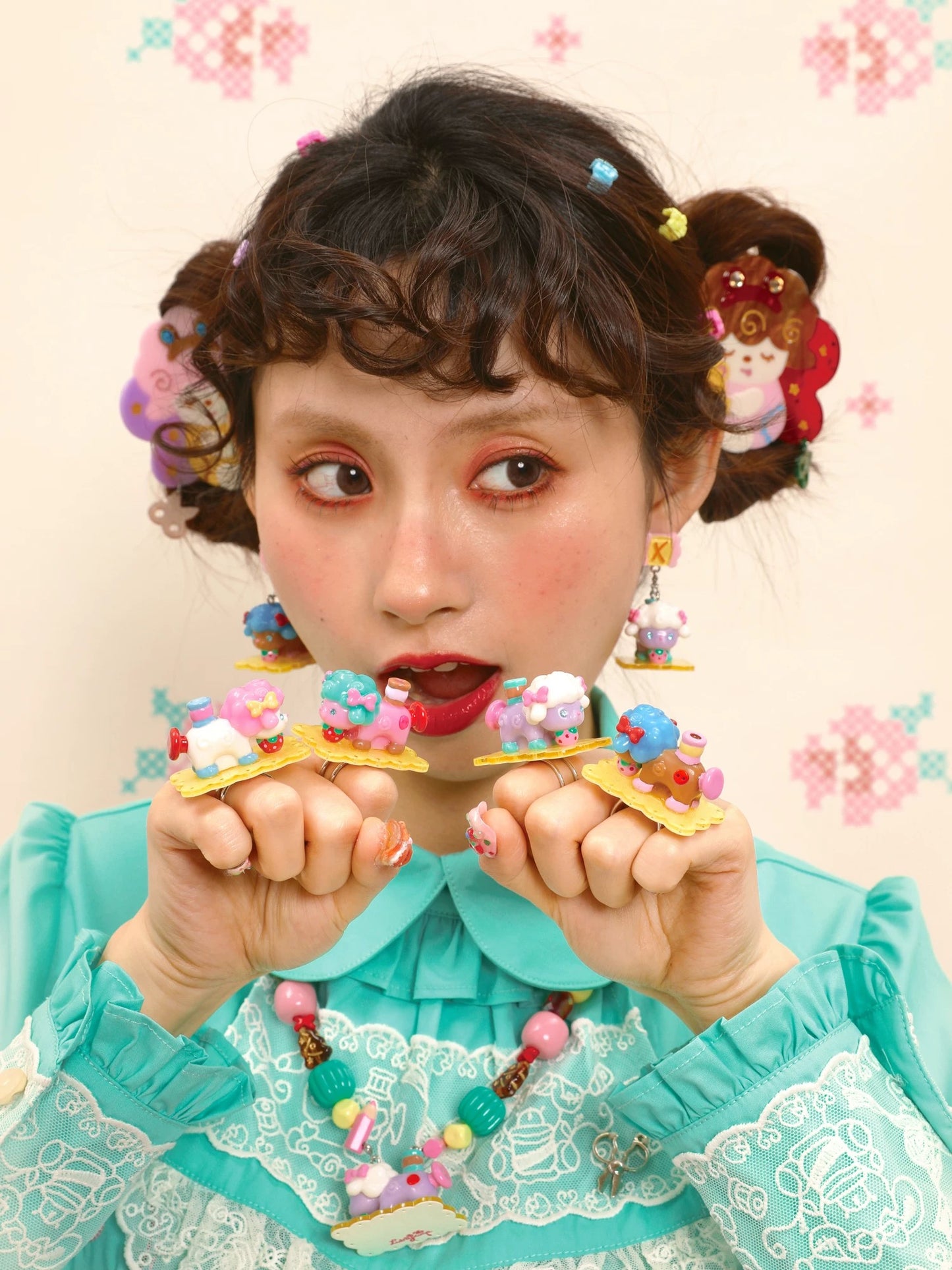 Original Retro "Little Lamb" Sewing Machine Resin Earrings, Ear Clips, and Rings