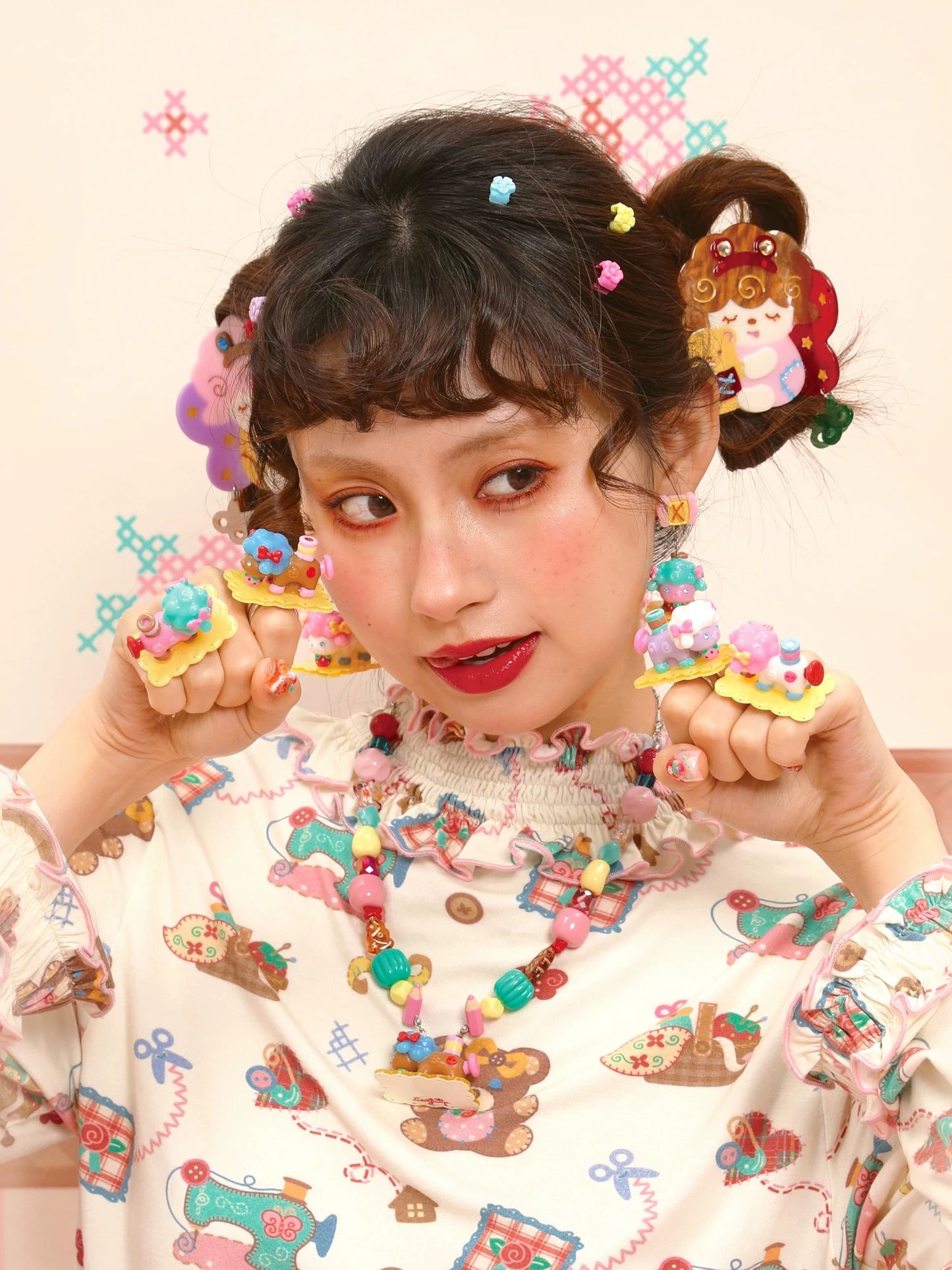 Original Retro "Little Lamb" Sewing Machine Resin Earrings, Ear Clips, and Rings